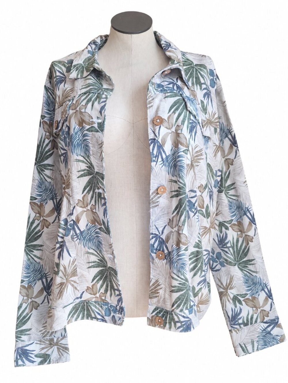 DASH 2X Tropical Palm Leaf Linen Blend Jacket New Plus Size